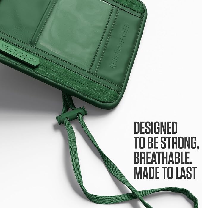 VENTURE 4TH Travel Neck Wallet, RFID Blocking Passport Holder - Sleek Green