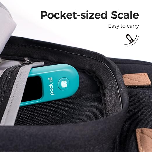 pack all Digital Luggage Scale for Travel, 110Lbs Capacity, 0.1Lb Precision | Handheld, Backlit LCD Display, Lb/Kg/Oz Conversion, Tare Function, Battery Included, Malachite Blue