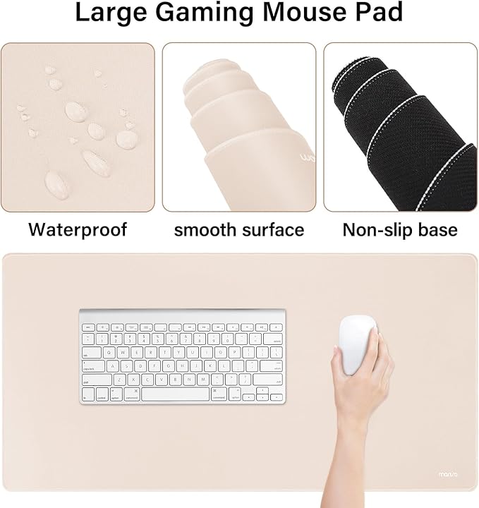 MOSISO Keyboard Mouse Pad Set, Large Gaming Mousepad&Keyboard Wrist Rest&Mouse Wrist Rest&Coaster, Ergonomic Non-Slip Mousepad&Easy Typing Cushion with Memory Foam for Home Office, Apricot