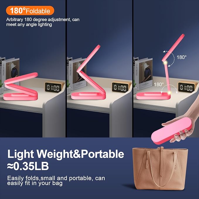 Giryuhd LED Desk Lamp for Office Home & Battery Operated Lamp Rechargeable Lamp Foldable & Portable Light, LED Desk Light Strip, 3 Brightness Dimmable Small Desk Lamp Wireless Reading Lamp