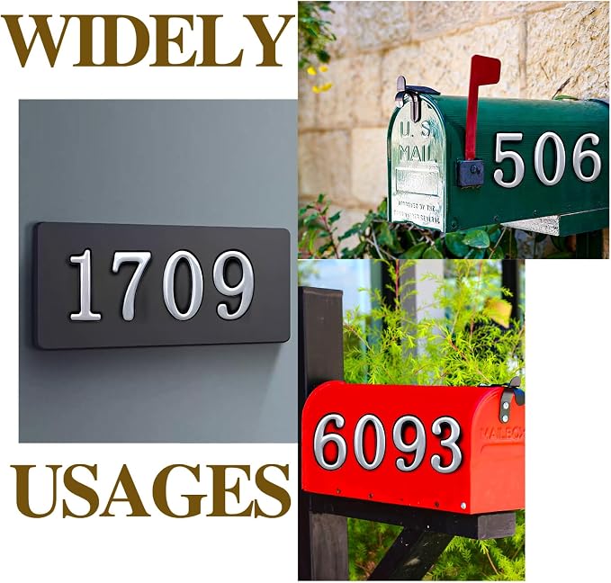 opasyo 20 Pieces Mailbox Numbers for Outside 3.8 inch 0-9 Self-Adhesive Mail Box Numbers,3D Gold House Numbers for Mailbox, Apartment, House, Trash Bins,Office Hotel Room (Silver, 3.8inch)