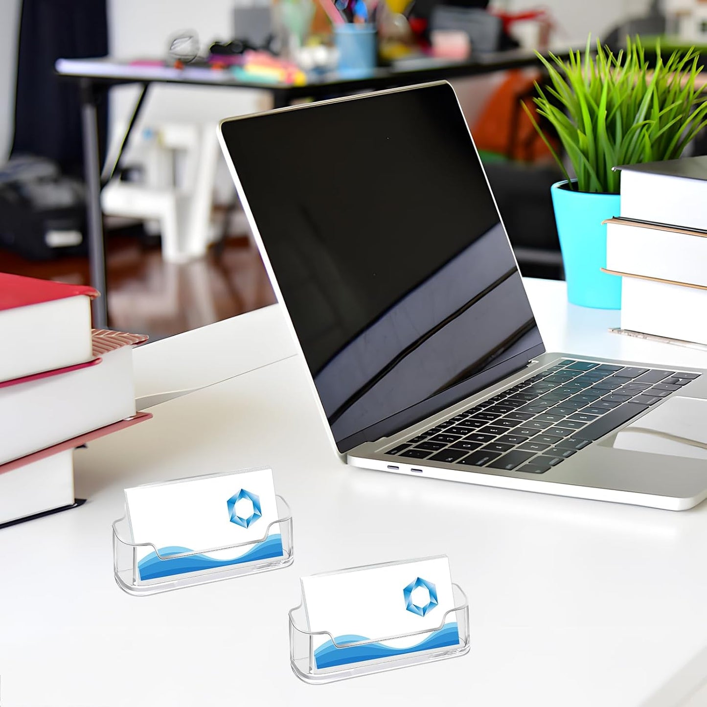 Mototo Acrylic Business Card Holder for Desk, 40 Pack Plastic Business Card Display Clear Business Card Holder Desktop Cards Stand for Home Office Exhibition Desk Table, Fits 30-50 Business Cards