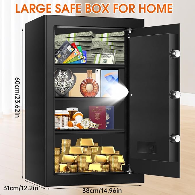 5.2 Cuft Large Safes for Home Use Fire and Water Proof, Heavy Duty Fireproof Safe with Programmable Keypad and Spare Keys, Anti-Theft Personal Security Home Safe Box for Money Document