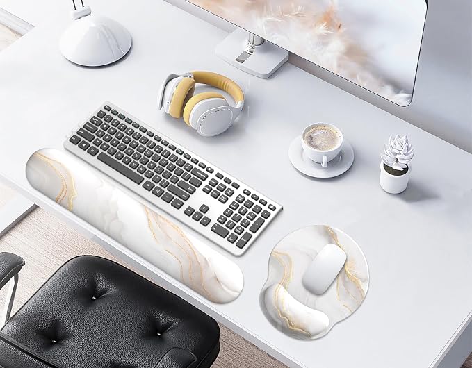 Mouse Pad Wrist Support, Ergonomic Memory Foam Keyboard Wrist Pad & Gel Wrist Rest Set for Computer Keyboard for Easy Typing & Pain Relief for Office & Home