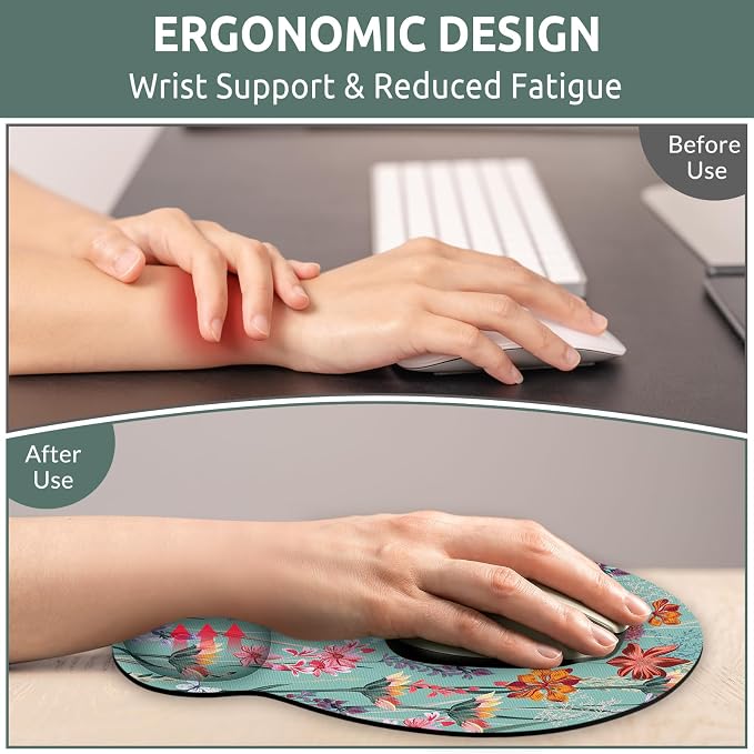 KONVINIT Ergonomic Mouse Pad with Wrist Rest, Small Mousepad with Non-Slip Rubber Base and Smooth Surface, Green Mouse Pads for Desk, Office Desk Accessories
