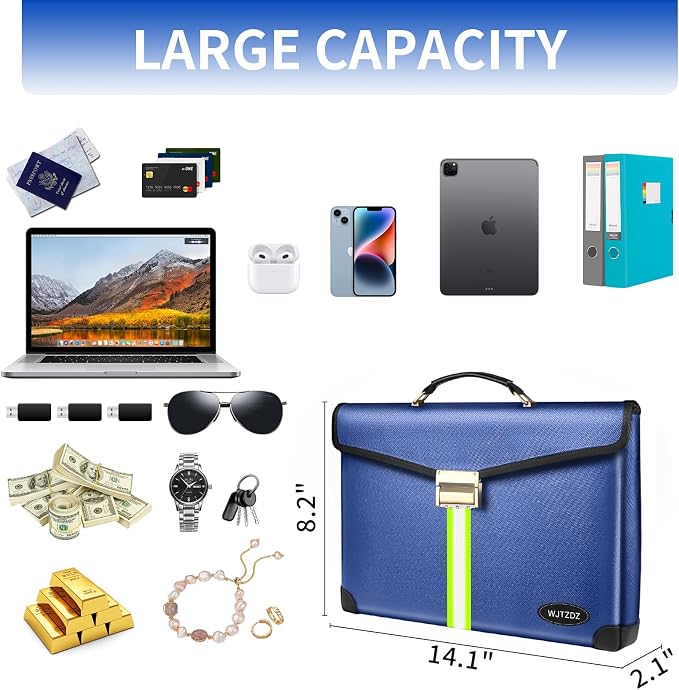6500°F Large Capacity Upgraded Fireproof Money Bag with Lock,10 Layers of Heat Insulated Materials with Waterproof Zipper/Reflective Strip with Handle for Cash/Important Documents