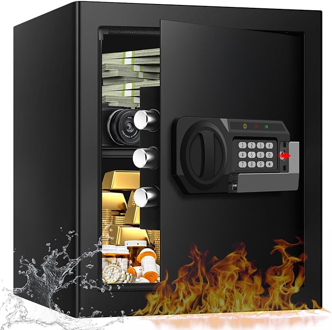 2.0 Cuft Security Safes for Home Use Fire and Water Proof, Steel Safe Box for Home with Combination Lock, Alarm System and Removable Shelf, Anti-theft Fireproof Lock Box for Money, Documents