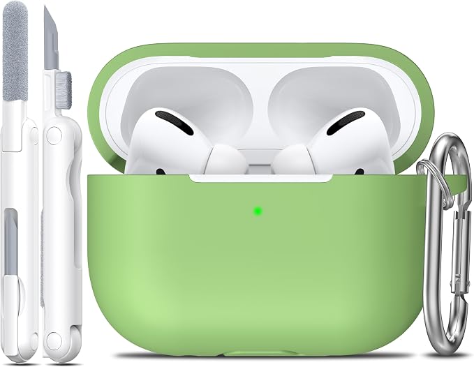 for AirPods Pro 2 Case, Soft Silicone Protective Cover with Keychain and Cleaning Pen, Compatible with AirPods Pro 2nd/1st Generation, Supports Wireless Charging, Avocado