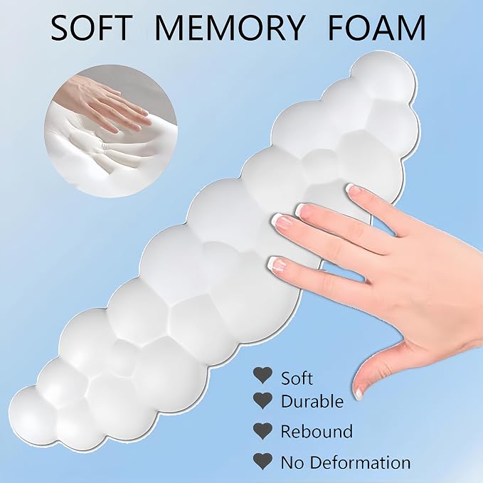 Cloud Wrist Rest Keyboard Cute Cloud Mouse Pad with Wrist Rest for Keyboard and Mouse Leather Cloud Wrist Pad Non-Slip Wrist Support for Computer Gaming Home Office Desk Decor Relief Pain White
