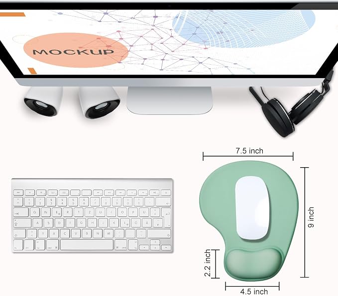 JIKIOU Ergonomic Mouse Pad with Gel Wrist Rest 2 Pack, Portable Small Green | Upgraded-Prevent Gel Leakage, Ergonomic Design for Pain Relief, Cooling Gel filled, Smooth Lycra Surface, Non-Slip PU Base