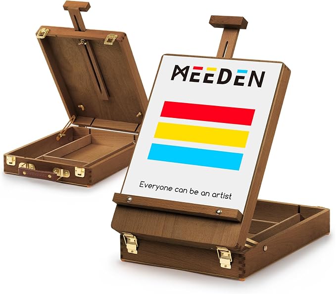 MEEDEN Tabletop Art Sketchbox Easel : Solid Beechwood Table Easels for Painting Canvas, Adjustable Desktop Easel - Art Supply Storage Box for Adults & Artist, Walnut