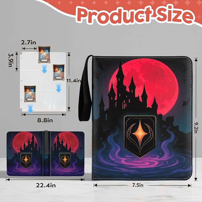 9 Pocket Card Binder for MTG/YGO/PTCG/Game Cards, Holds 720 Cards,Premium Card Collector Book for TCG Players,Toys Gifts for Kids-Magenta