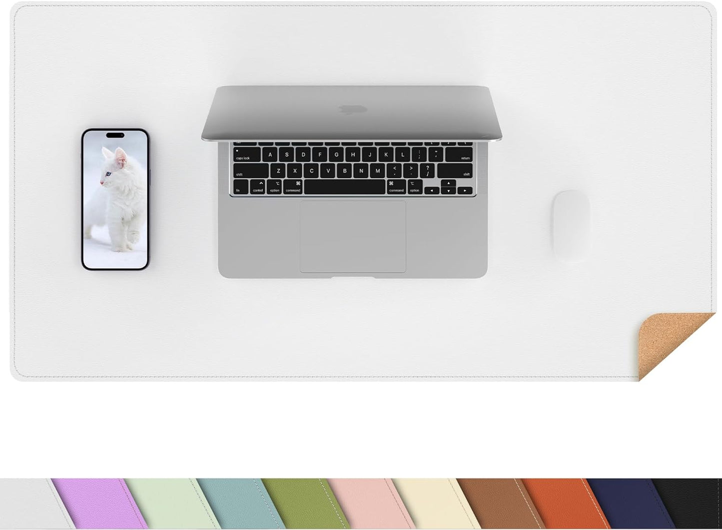 AFIING Dual-Sided Desk Pad, Natural Cork & PU Leather Mouse pad for Office and Home Work, Desk Protector Non-Slip, Waterproof, Easy Clean (Ivory White, 23.6" x 13.7")