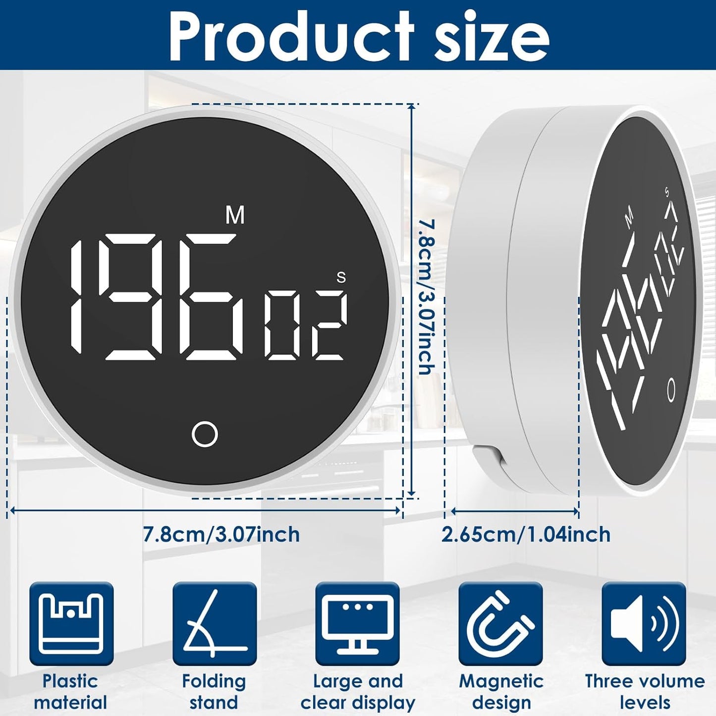 Digital Kitchen Timer Magnetic 200 Minute Countdown Count Up Battery Powered Magnetic Digital Timer Upright Desk with Hidden Stand for Cooking Baking