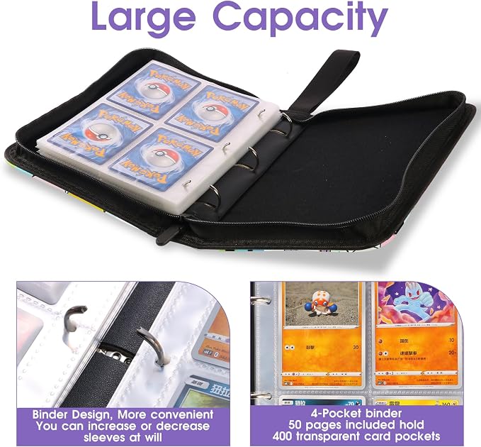 4-Pocket Card Binder with 50 Removable Pages, Holds 400 Cards | Fits trading, sports, gaming and collectible cards. Great for boys and girls to organize and protect collections(Penguin)