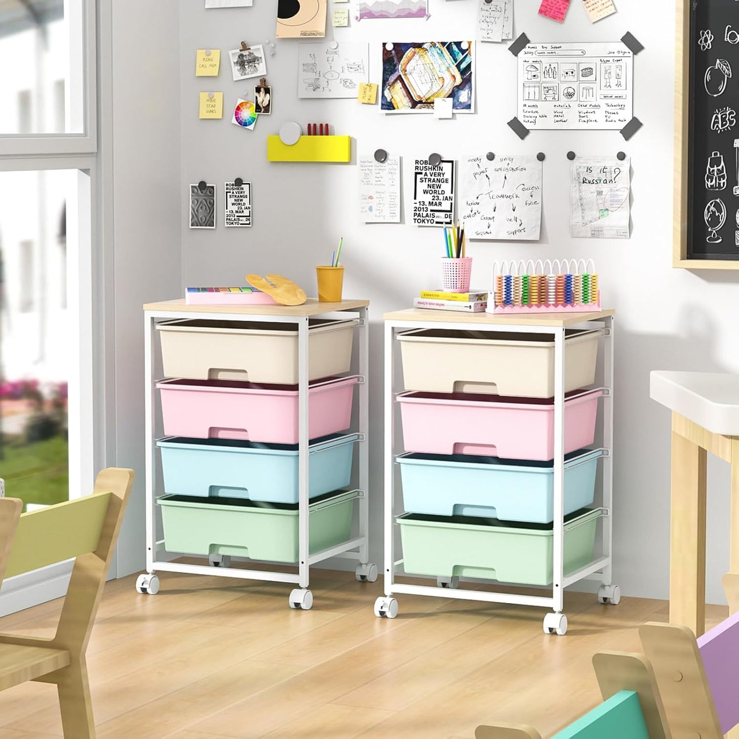 Utility Cart with 4 Drawers,Rolling Storage Cart with Drawers,Storage Rolling Drawer Cart,Rainbow
