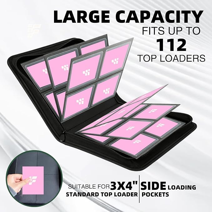 Top Loader Binder, Holds 112 Cards in 3"x4" Toploaders, Trading Card Binder 4 Pocket for TCG, MTG, YGO, Game Cards, Sports Cards(Pink)