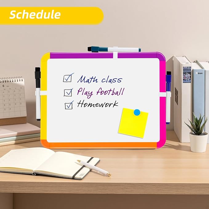 VUSIGN Magnetic Dry Erase Board, 8.5 x 11 Inches White Board, Colorful 2 | Includes 4 Dry Erase Markers, Small Mini White Board for Students Fridge Wall Locker