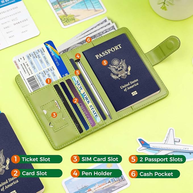 Melsbrinna Rfid Passport Holder for Travel women/Men, Cute Passport Wallet Rfid Blocking Card Slots, Rfid Passport Cover/CaseTravel Wallet, Passport Book Holder (1, floral green)