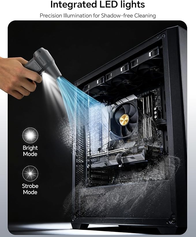 Compressed Air Duster, 300000RPM Powerful Electric Air Duster Rechargeable with LED Light and Brushless Motor, 4-Gear Cordless Mini Air Blower for Keyboard, Computers, Car, Outdoors (Silver Gray)