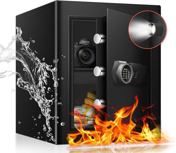 2.5 Cu Ft Large Safe Box,Fire Proof Safe with External Battery Box | Steel Security Box with Digital Electronic Keypad, Removable Shelf Safety Lock Box for Office Documents Money Jewelry Gun