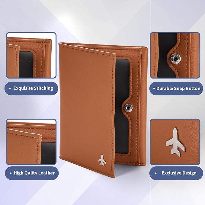 Pilot Wallet Passport Holder for Travel - RFID Blocking Genuine Leather Travel Document Holder with Gift Box Passport Wallet for Pilots Men and Women