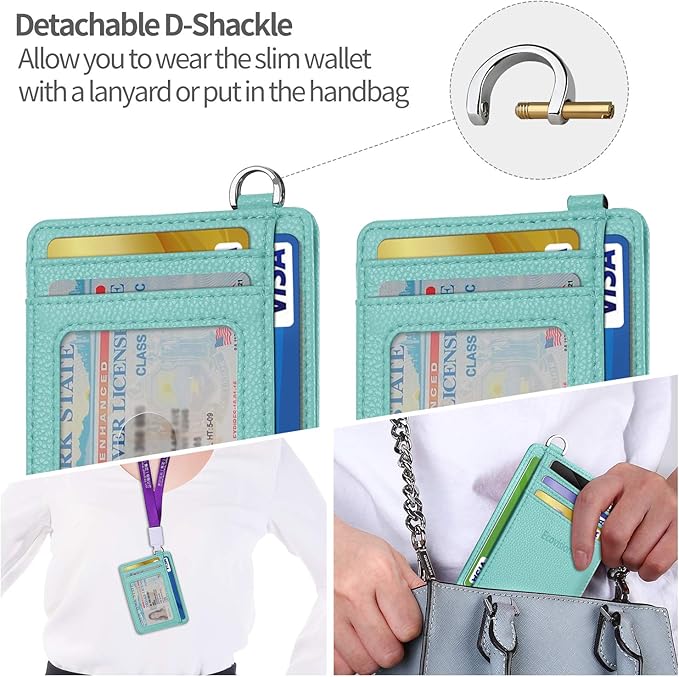 Slim Minimalist Front Pocket Wallet, RFID Blocking Credit Card Holder Wallet with Detachable D-Shackle for Men Women