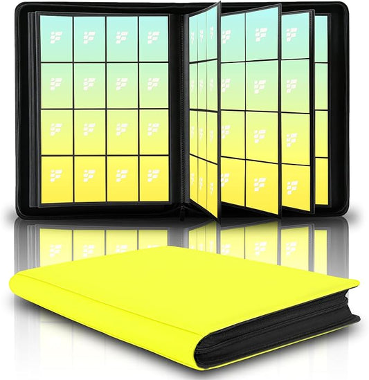 1000+ Pockets Trading Card Binder, 16 Pockets Trading Card Binder Ringless Side Loading Trading Card Album Folder for TCG,MTG,Sports Cards(Yellow-1)
