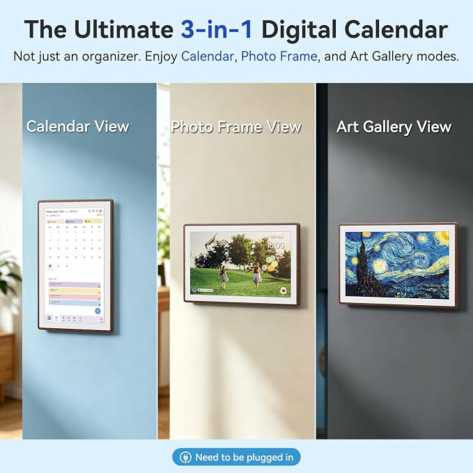 ANKRA 15.6" Digital Calendar, No Subscription Electronic Wall Calendar, Interactive Touchscreen Display for Family Schedules, Meal Planner, Chore Chart with Rewards, Digital Photo Frame, Wall & Desk Mountable (Walnut)