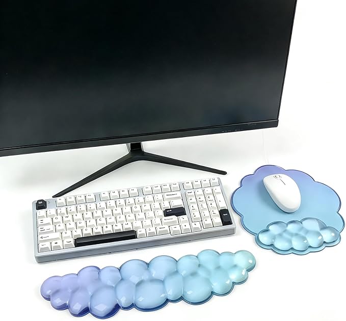 Keyboard Wrist Rest with Cloud Gel Mouse Pad - Ergonomic Cloud Mouse Pad Soft and Cool, Cute Desk Accessories for Office/Home/Desktop/Latop