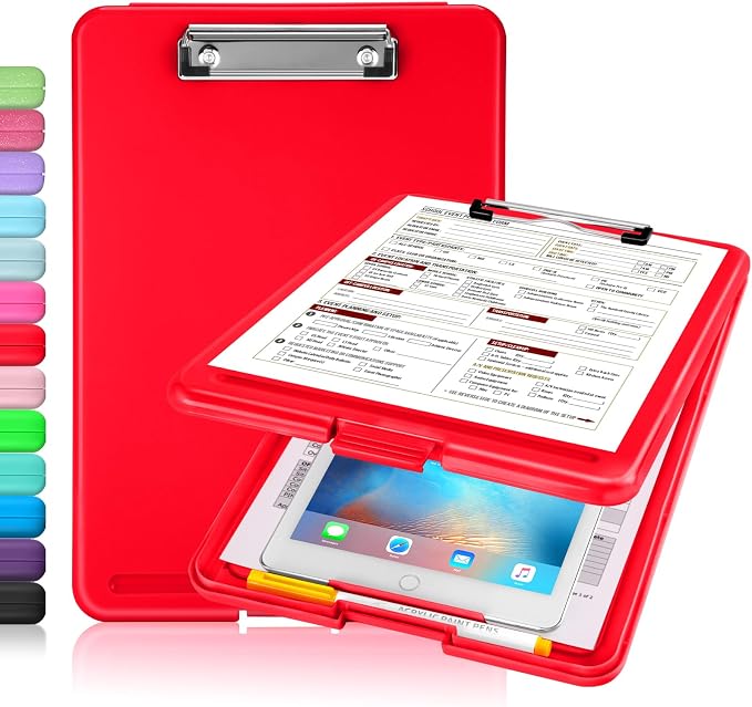 Sooez Clipboard with Storage, Plastic Nursing Clip Board, 8.5" x 11", Work | Sturdy Clipboards Foldable, Cute Hanging Clip Board Case, Teacher, Classroom Must Haves, Office School Supplies, Women & Men