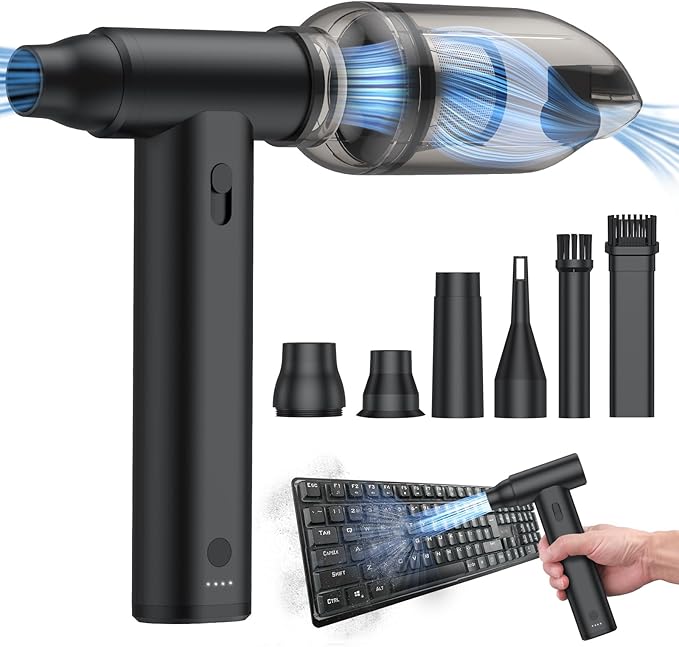 JiGiU 2 in 1 Electric Air Duster and Mini Vacuum 125000rpm Air Blower Compressed Air Duster Cordless Air Blower Electric Duster with 4 Nozzles for Keyboard Car Electric Devices Cleaning