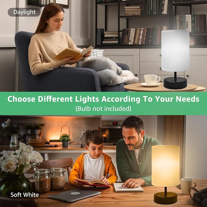 DEGNJU Small Lamp for Bedroom, Bedside Lamps for Night Stands, Mini Minimalist Table Lamp with Round Gray Fabric Shade, 9 Inch Desk Reading Lamp for Dorm Room Living Room Office Room, 2 Pack