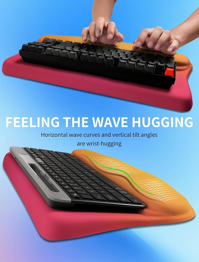 Ergonomic Wave Wrist Rest with Keyboard Stand, Cushioned Palm Rest, Comfortable Integrated Memory Foam for Natural Typing and Relieve Wrist Pain, Sunrise Morning Light