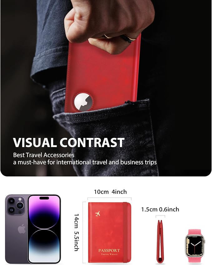 Stouchi AirTag Passport Holder – Slim RFID Travel Wallet | Ultra-slim, Waterproof PU Leather, 5 Card Slots, RFID Blocking, AirTag Slot – Perfect for US Passports