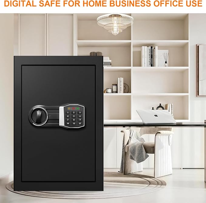 3.4 Cub Large Safes for Home, Security Fire Safe Box with Spare Keys, Alarm System, Digital Keypad and Removable Shelf, Anti-Theft Fireproof and Waterproof Safe Home for Document Medicine Valuables