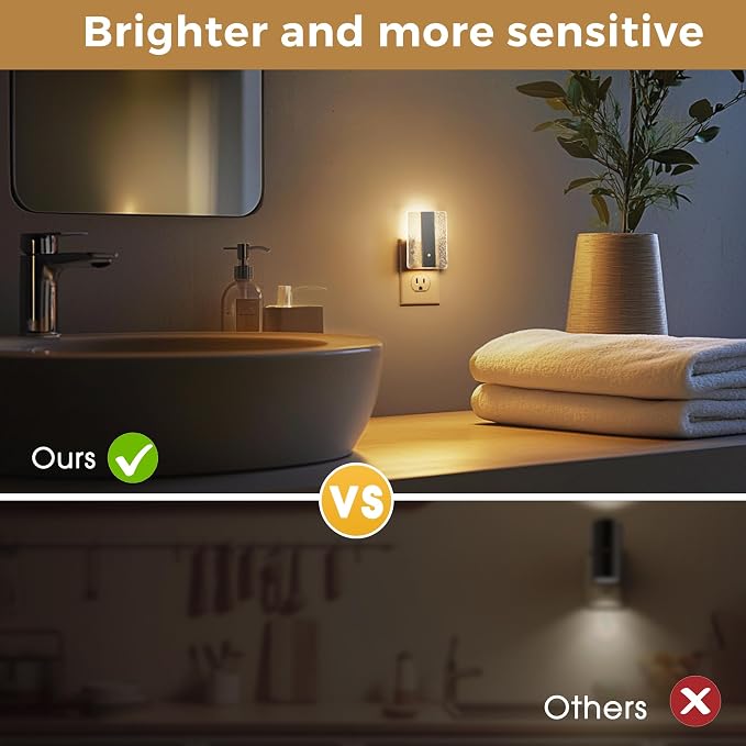 L LOHAS LED Night Lights Plug Into Wall, 2 Pack Night Light with Dusk-to-Dawn Sensor, Dimmable Decorative LED Nightlights, 0-100LM 3000K Adjustable Brightness for Bathroom, Hallway, Bedroom,Stairway