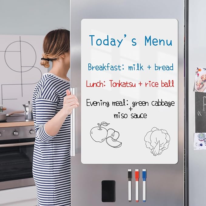 Magnetic Fridge White Board Paper, 36" x 48" Large Dry Erase Board Sheet for Organizer and Planner, Kitchen Refrigerator Whiteboard for Family to-do List, Includes Markers and Eraser