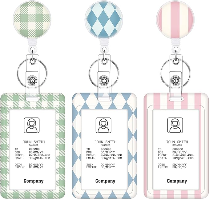 3 Set Badge Holder Retractable Reel Stripes ID Badge Holders with Clip Cute Name Badge Holders for Teacher Nurse Doctor Student Office Workers