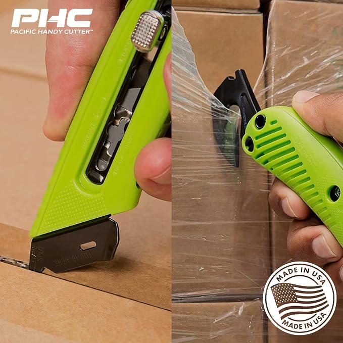 Pacific Handy Cutter S5R Box Cutter | Heavy Duty Utility Knife, Tape Splitter, & Film Cutter | 3-Position Retractable Box Cutter with Easy Blade Change | For Right Handed Users