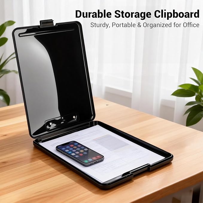 Clipboard with Storage 6 Pack, 9.5 x 13.5 Inch Plastic Storage Clipboards with Metal Clip, Heavy Duty Organization Folder for Letter Size Paper, Nurse Essentials and Teacher Must Haves