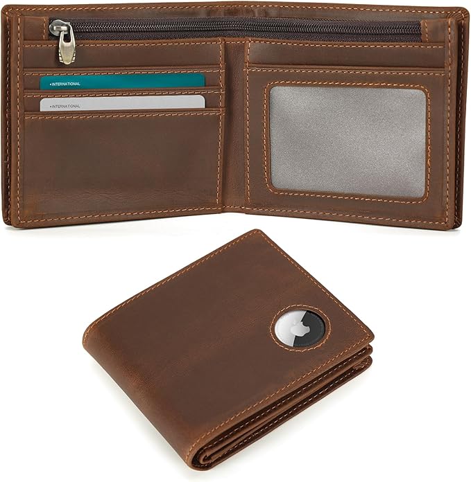 Polare Men's RFID Blocking Cowboy Genuine Natural Crazy Horse Leather Bifold Wallet