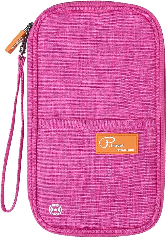 VanFn RFID Travel Passport Wallet, Family Passport Holder, Trip Document Organizer P.Travel Series (Rose Red)