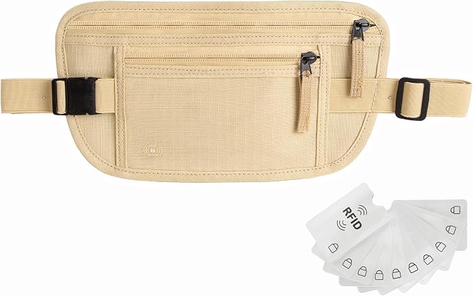 Money Belt for Travel Fanny Pack for Men Hidden Travel Pouch Fanny Pack for Women Hidden Rfid Passport Holder for Travel (Beige)