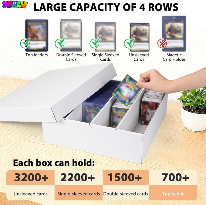 10-Pack Toploader Trading Card Storage Box, 4 Row 3200 Count White Cardboard Storage Box for Basketball/MTG/TCG/Sports/Game Cards