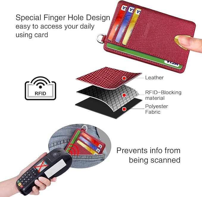 Slim Minimalist Front Pocket Wallet, RFID Blocking Credit Card Holder Wallet with Detachable D-Shackle for Men Women