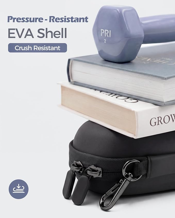 ProCase Hard Double Sunglasses Glasses Case for Men Women -Black | Hard EVA Shell Shockproof Dual Eyeglass Case with Metal Hook Velvet Lining, Travel Zipper Organizer for Couple Gifts