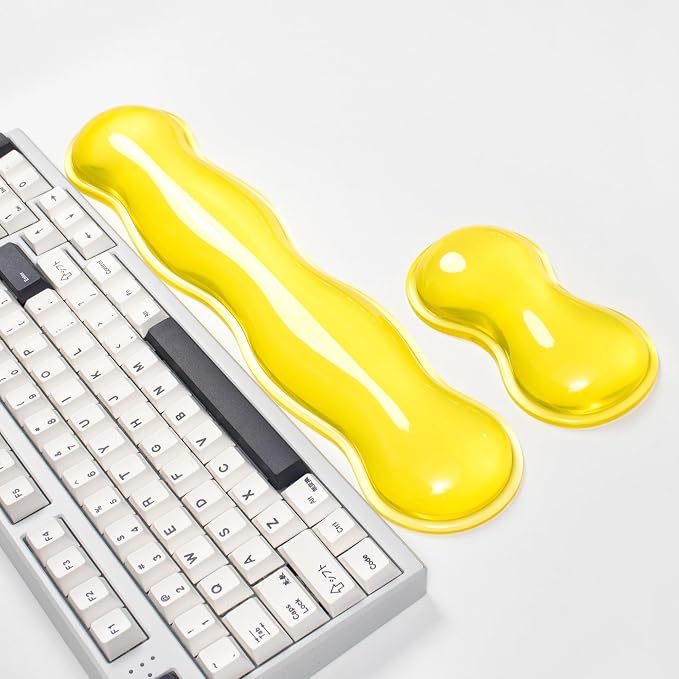 Gel Keyboard and Mouse Wrist Rest Set – Clear Wrist Rest for Computer Keyboard 60%/68%/75%, Comfort & Support for Typing and Gaming(Light Yellow)