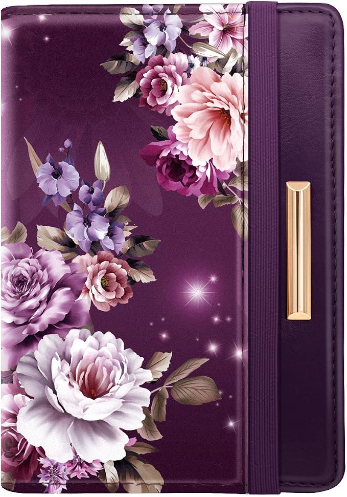 Coco Rossi Passport Holder for Travel Women Slim RFID Passport Cover Wallet | Travel Essentials, Passport Book Holders, Passport Wallet Cover Case, PU Leather, Cute, Thin, Spliced Design, Purple Flower