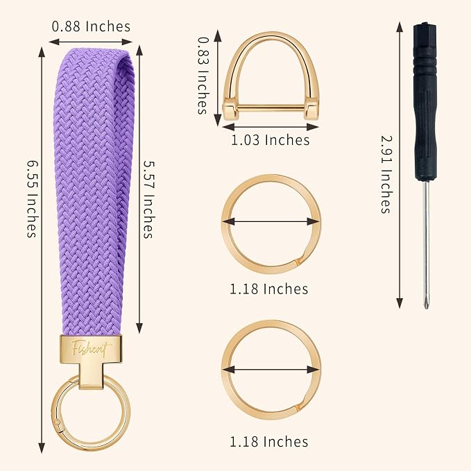 Fishent Stretchy Wristlet Keychain, Cute Key Chain, Woven Wrist Lanyard for Car Keys with 3 Keyrings and D-ring for Women Men